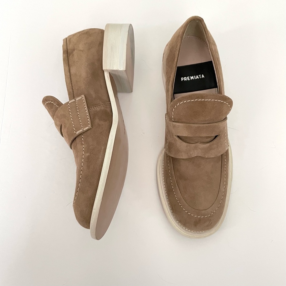 PREMIATA Suede Beige tan brown chunky penny Loafer Womens 38 8 Italy Luxury